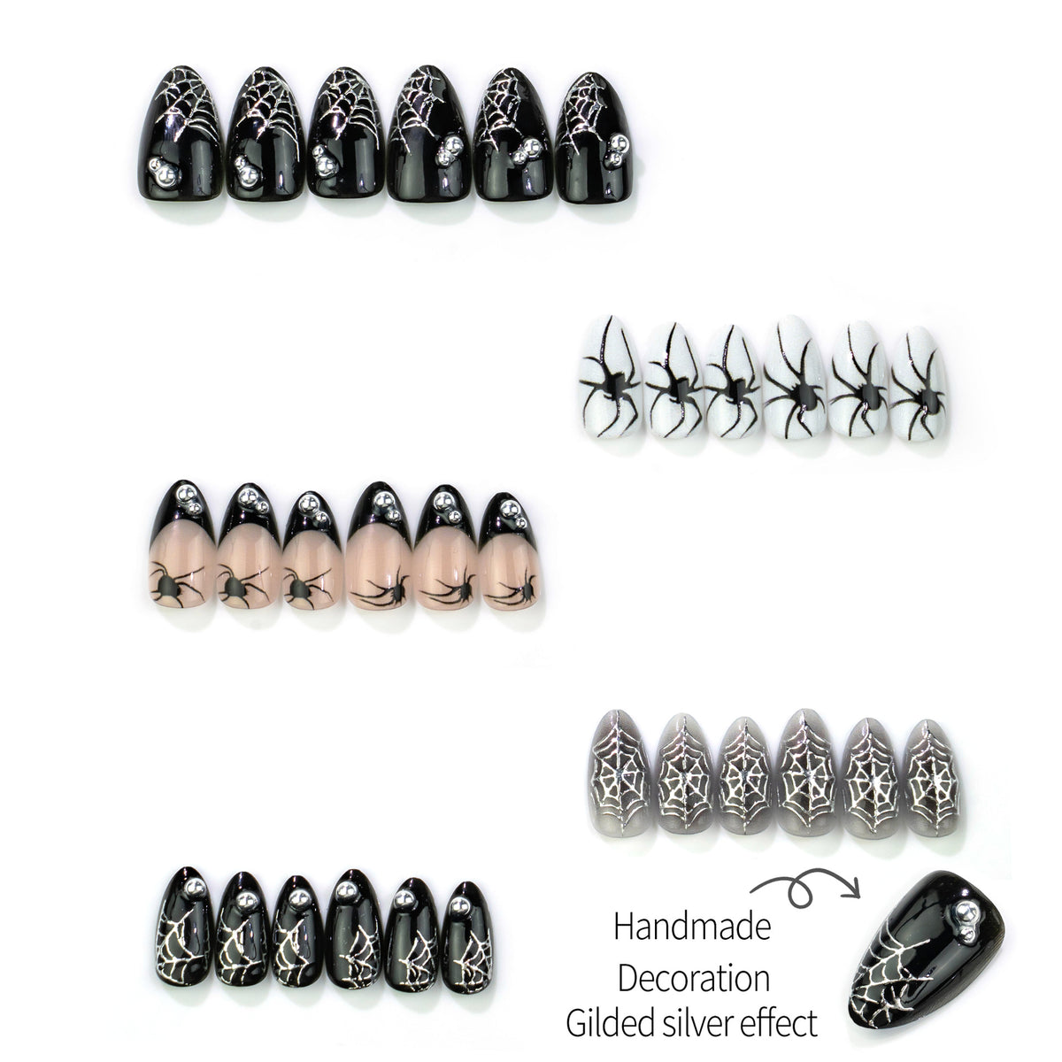 30pcs/Set Gold Foil Spiderweb French Press-On Nails