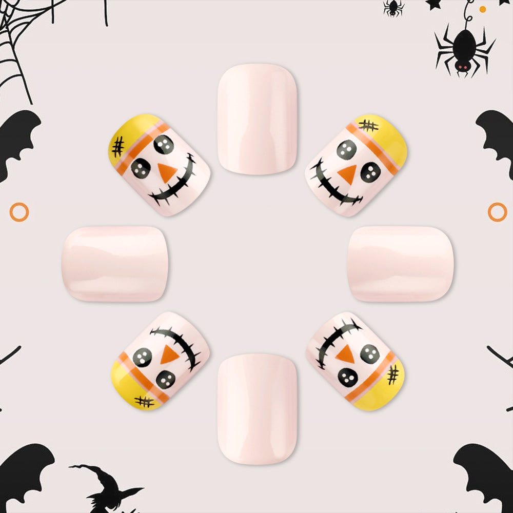 24pcs/Set Matte Pumpkin Ghost Face Press-On Nails