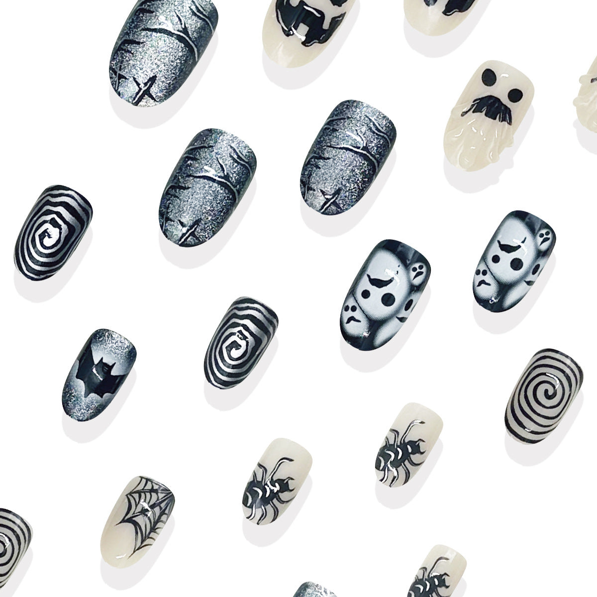 24pcs/Set Black Cat Eye Ghost & Bat Press On Nails