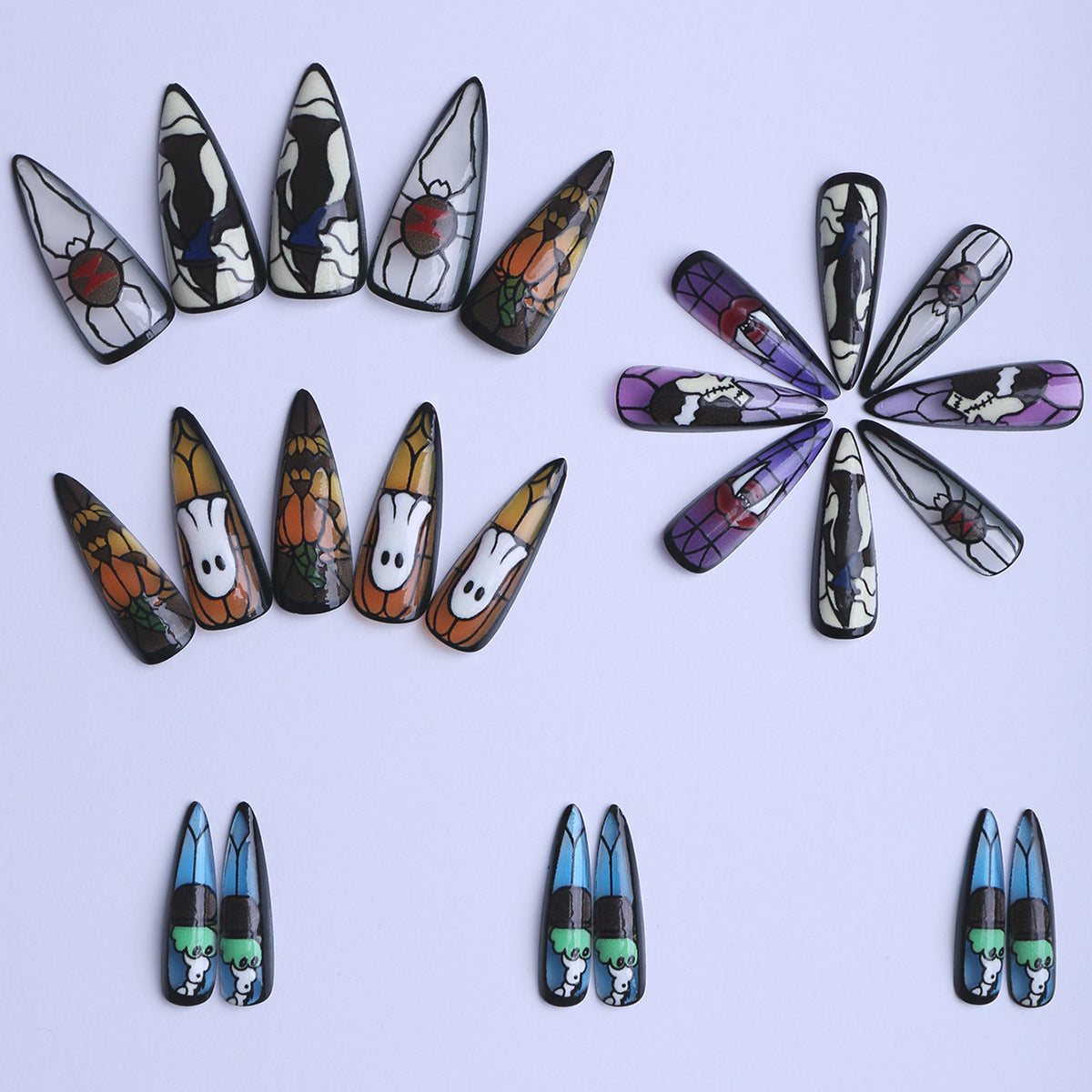24pcs/Set Pumpkin Flower Spiderweb Stiletto Press-On Nails