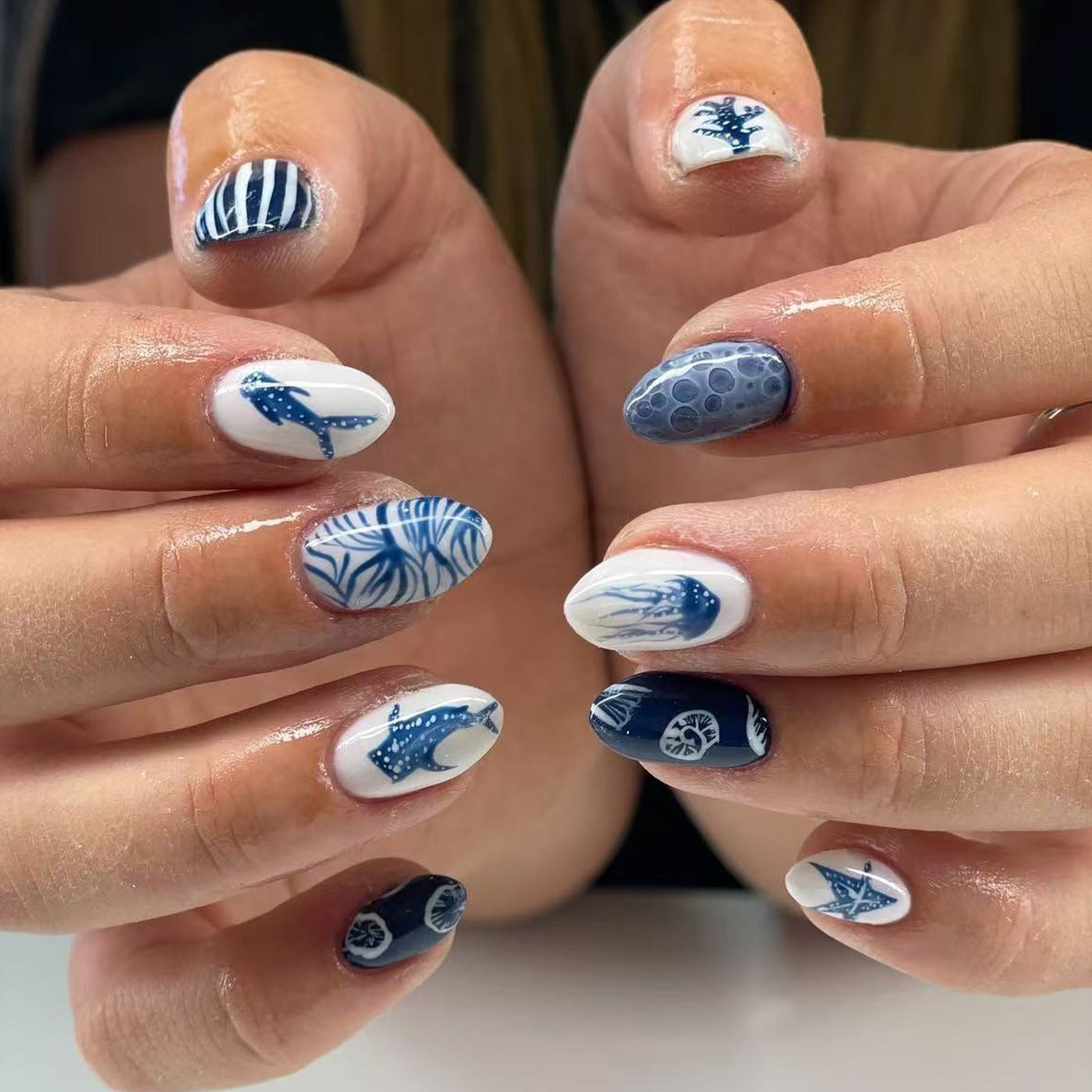 24pcs/Set Blue Ocean Life Press-On Nails Press-On Nails