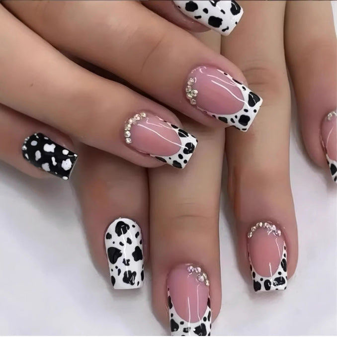 24pcs/Set French Tip Cow Print Press-On Nails