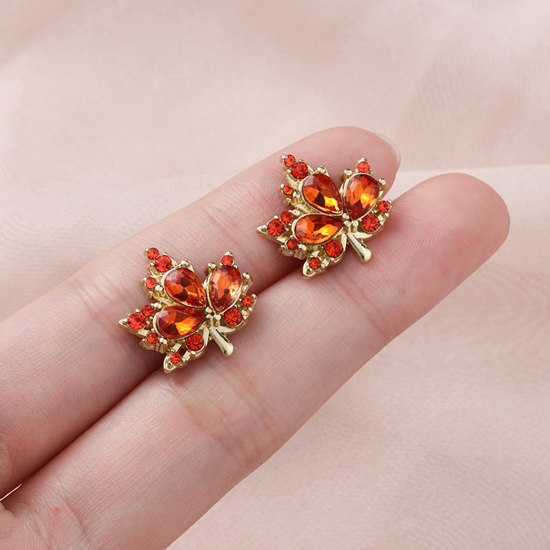 Red Maple Leaf Stud Earrings