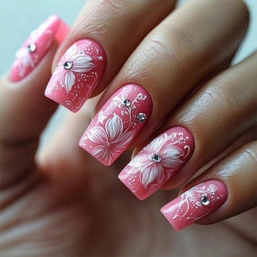 24pcs/Set Blurred Brown Floral French Tip Press-On Nails