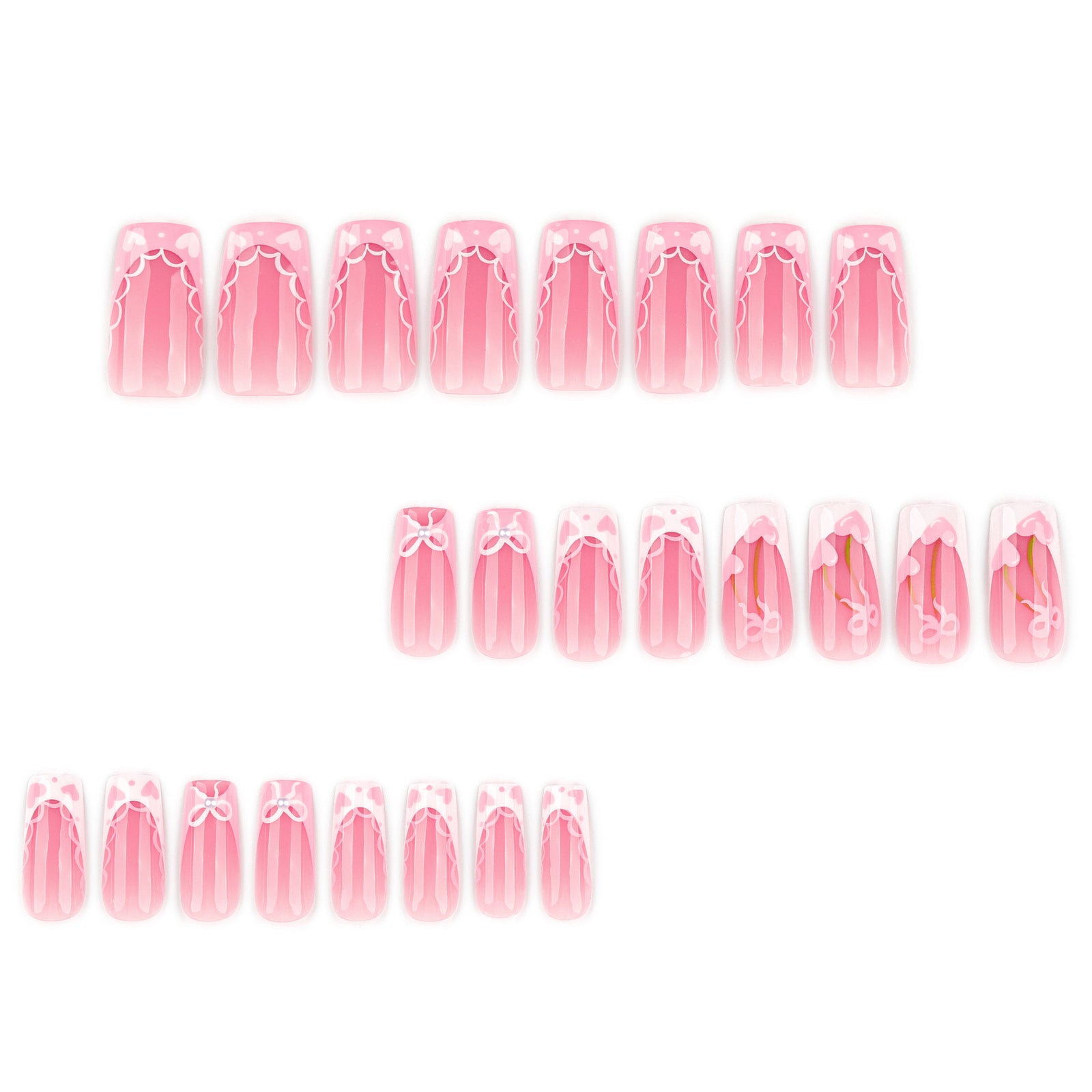 24pcs/Set White French Tip Heart Bow Press-On Nails