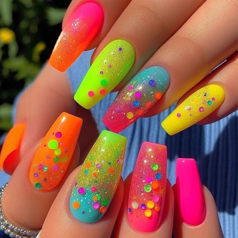 24pcs/Set Gradient Colorful Polka Dots Press-On Nails