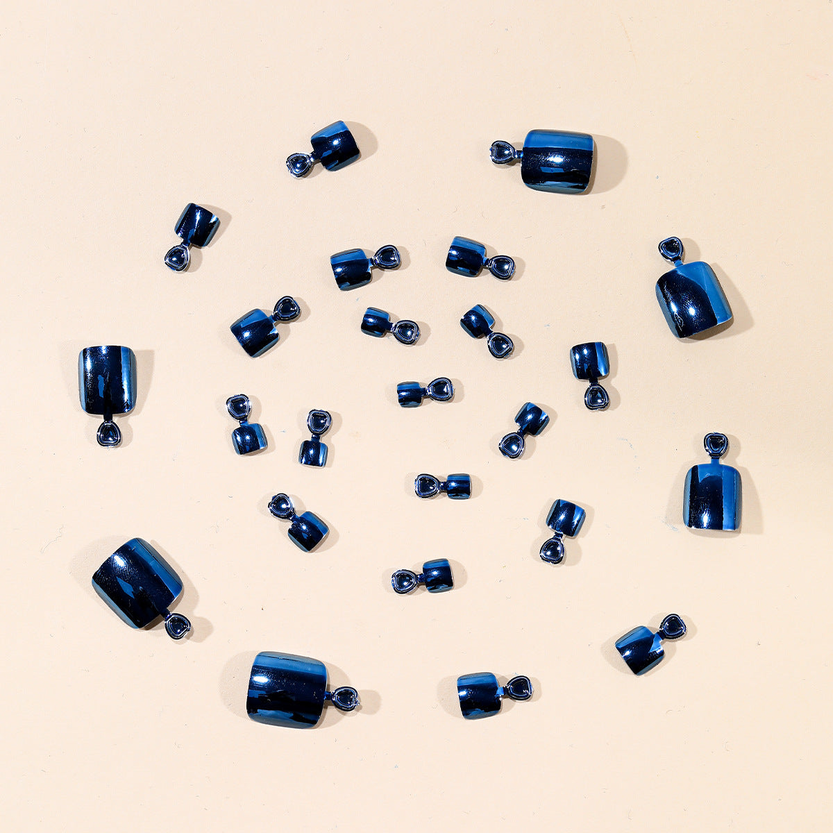 24pcs/Set Blue Chrome Press On Toe Nails