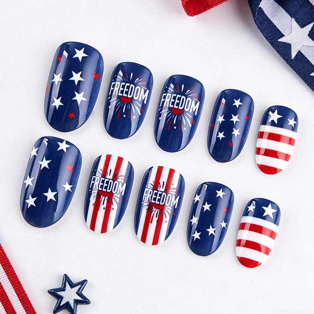 24pcs/Set Red Blue Star Stripe Freedom Letter Press-On Nails