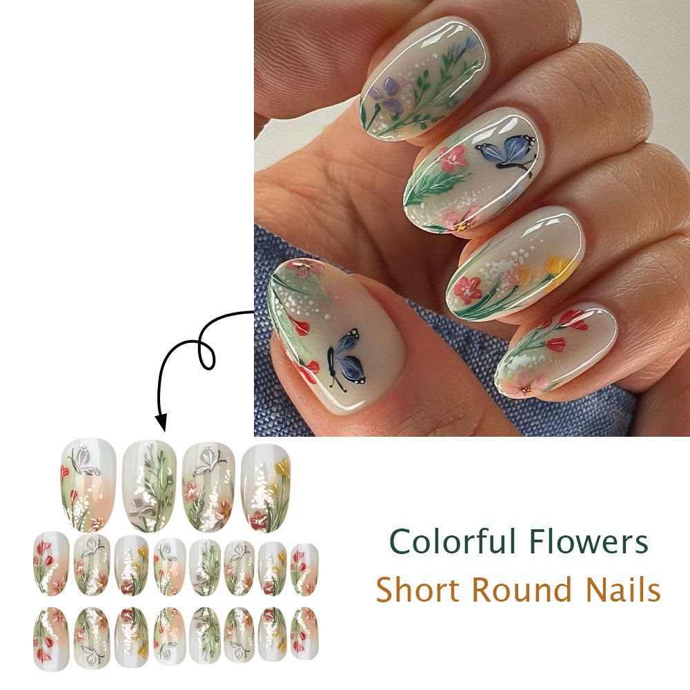24pcs/Set Ombre Butterfly and Grass Press-On Nails