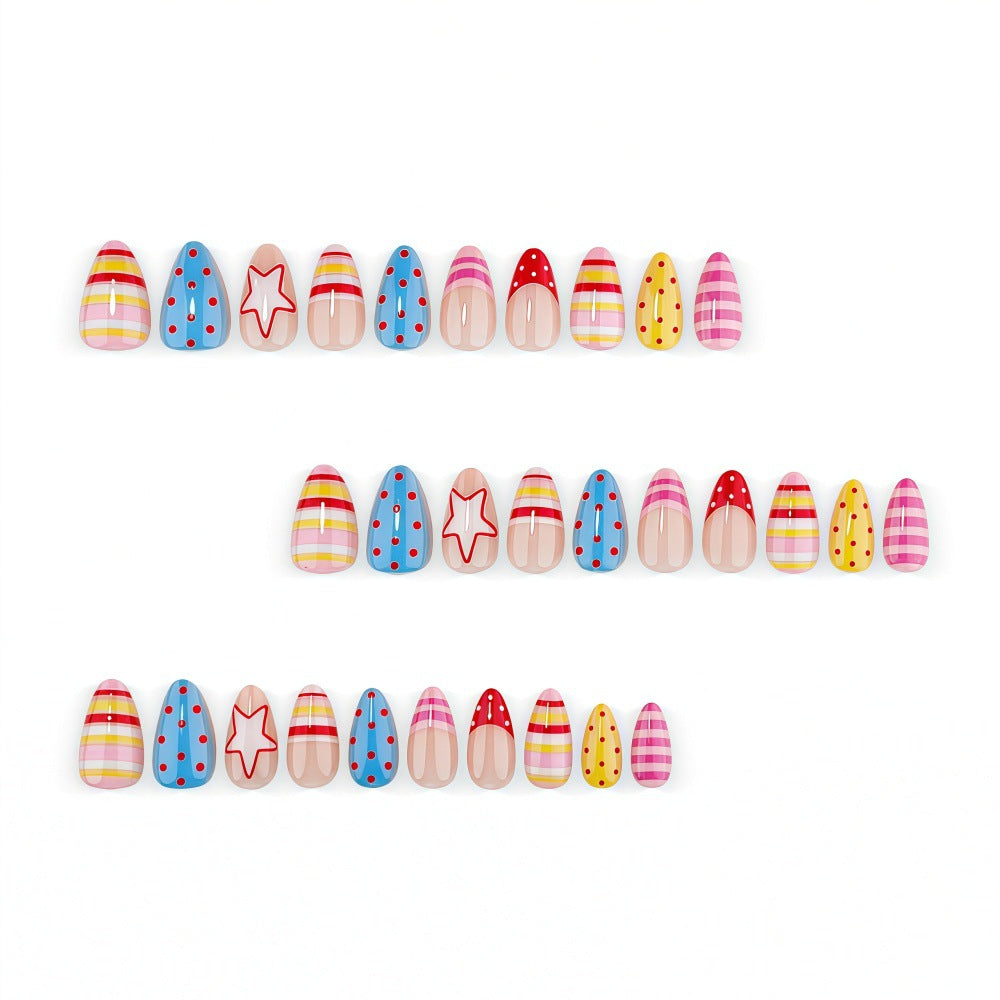 24pcs/Set Striped Polka Dot Star French Press On Nails