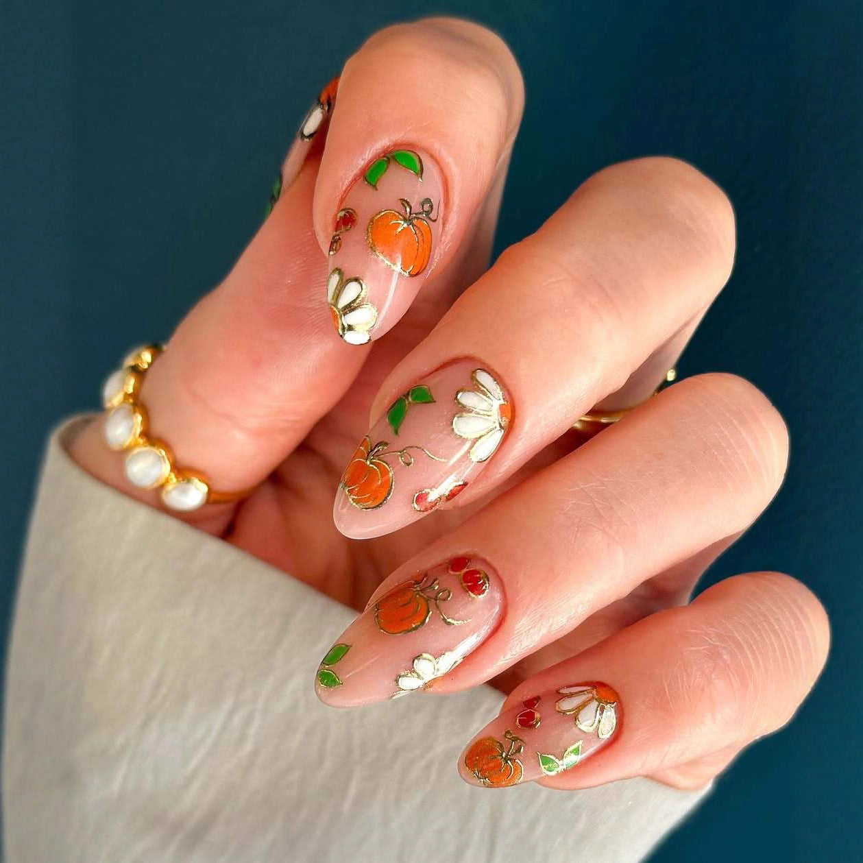 24pcs/Set Golden 3D Crystal Pumpkin Press On Nails