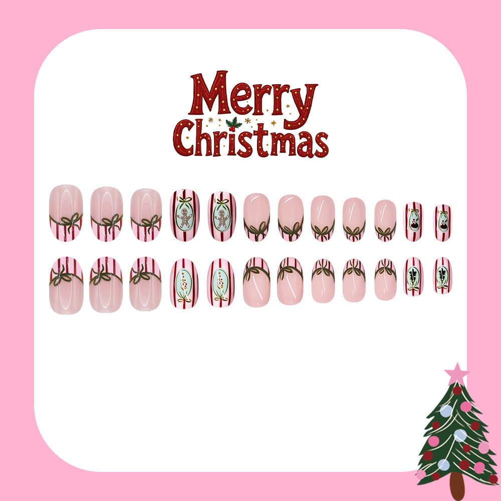 24pcs/Set Bow French Tip Striped Press On Nails