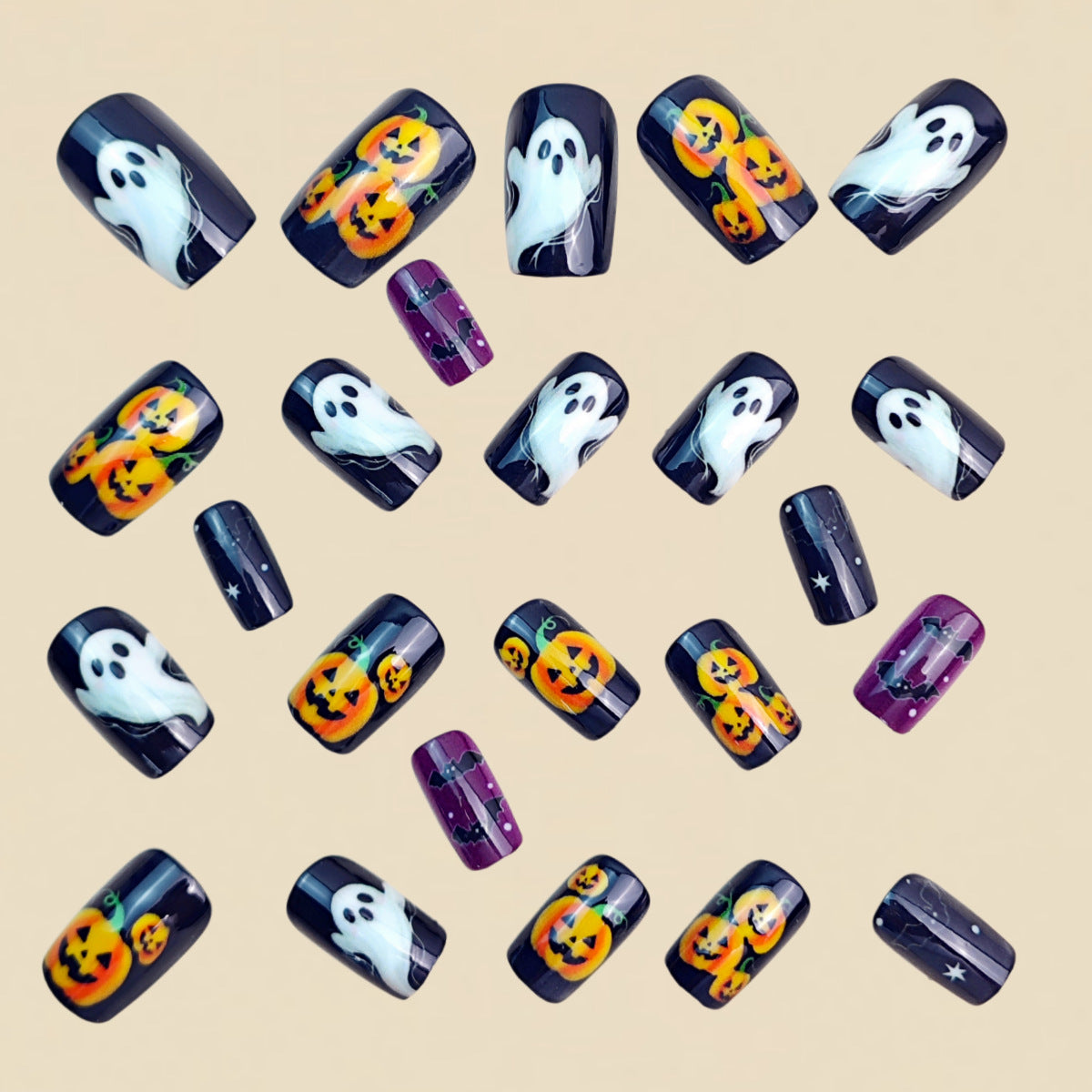 24pcs/Set Ghost Pumpkin Bat Press-On Nails