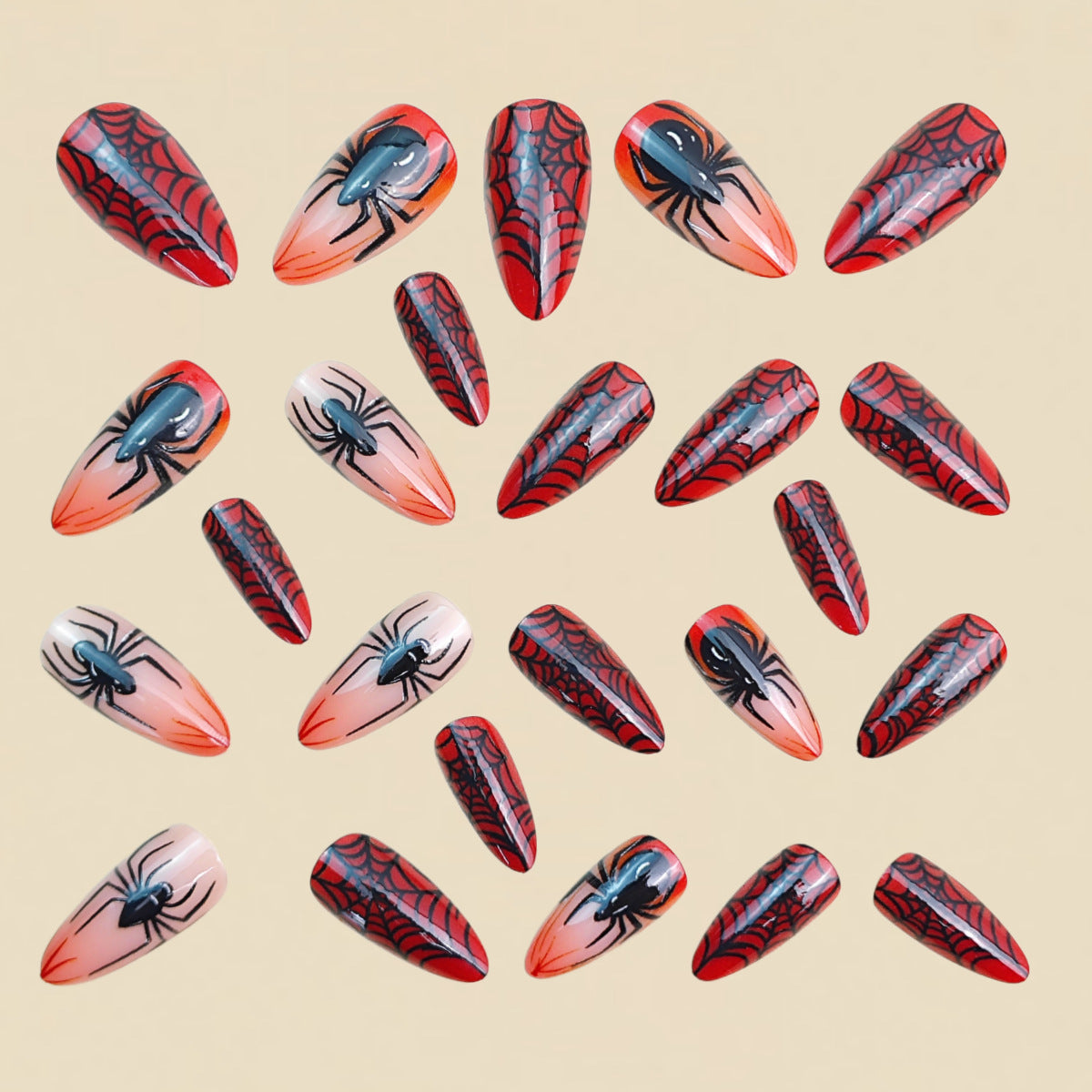 24pcs/Set Red Ombre Spider Press On Nails