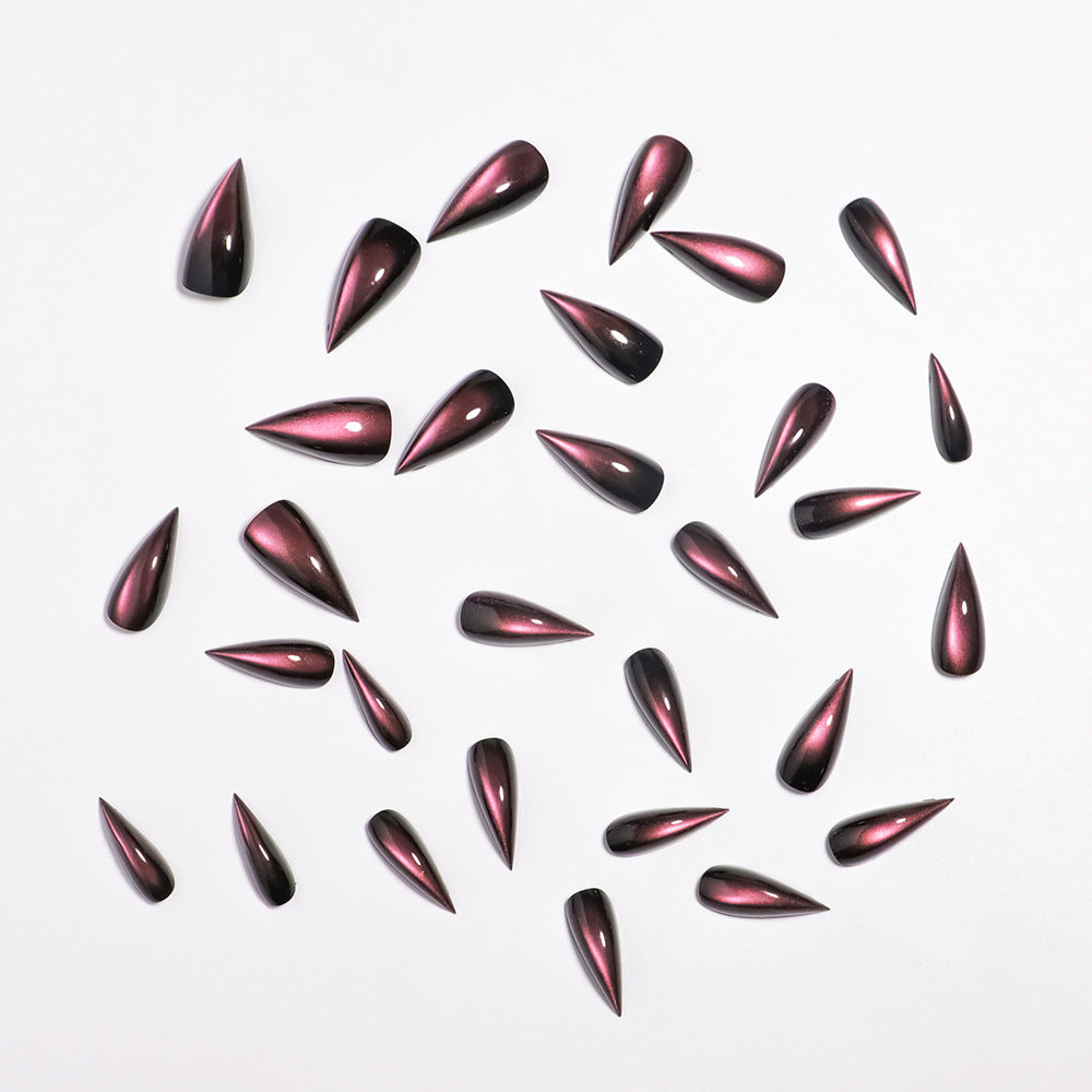 30pcs/Set Red Cat Eye with Cat Claw Tips Press-On Nails