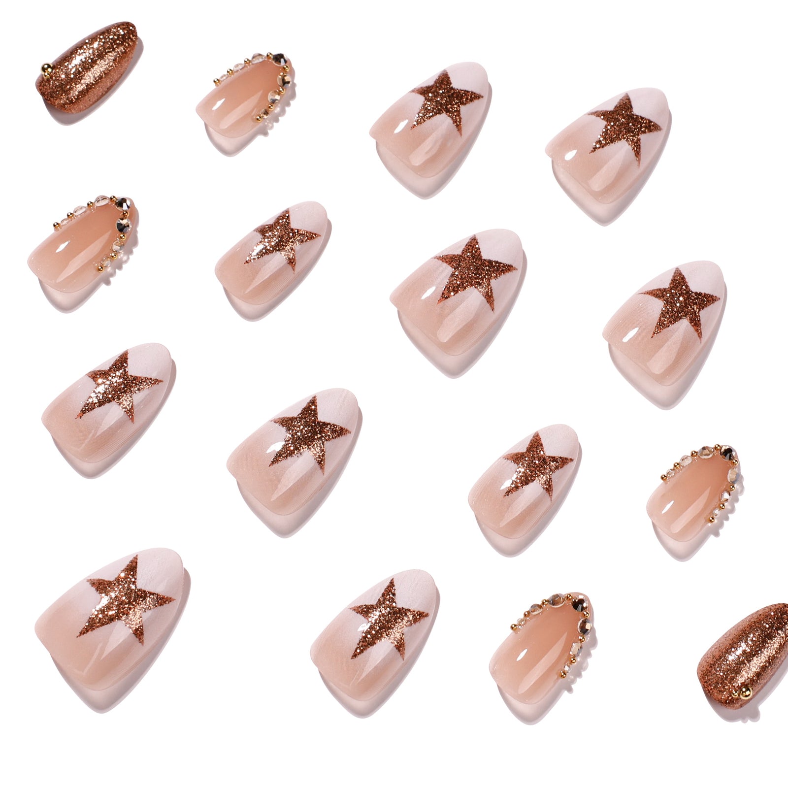 24pcs/Set French Tip with Rhinestone Stars Press-On Nails