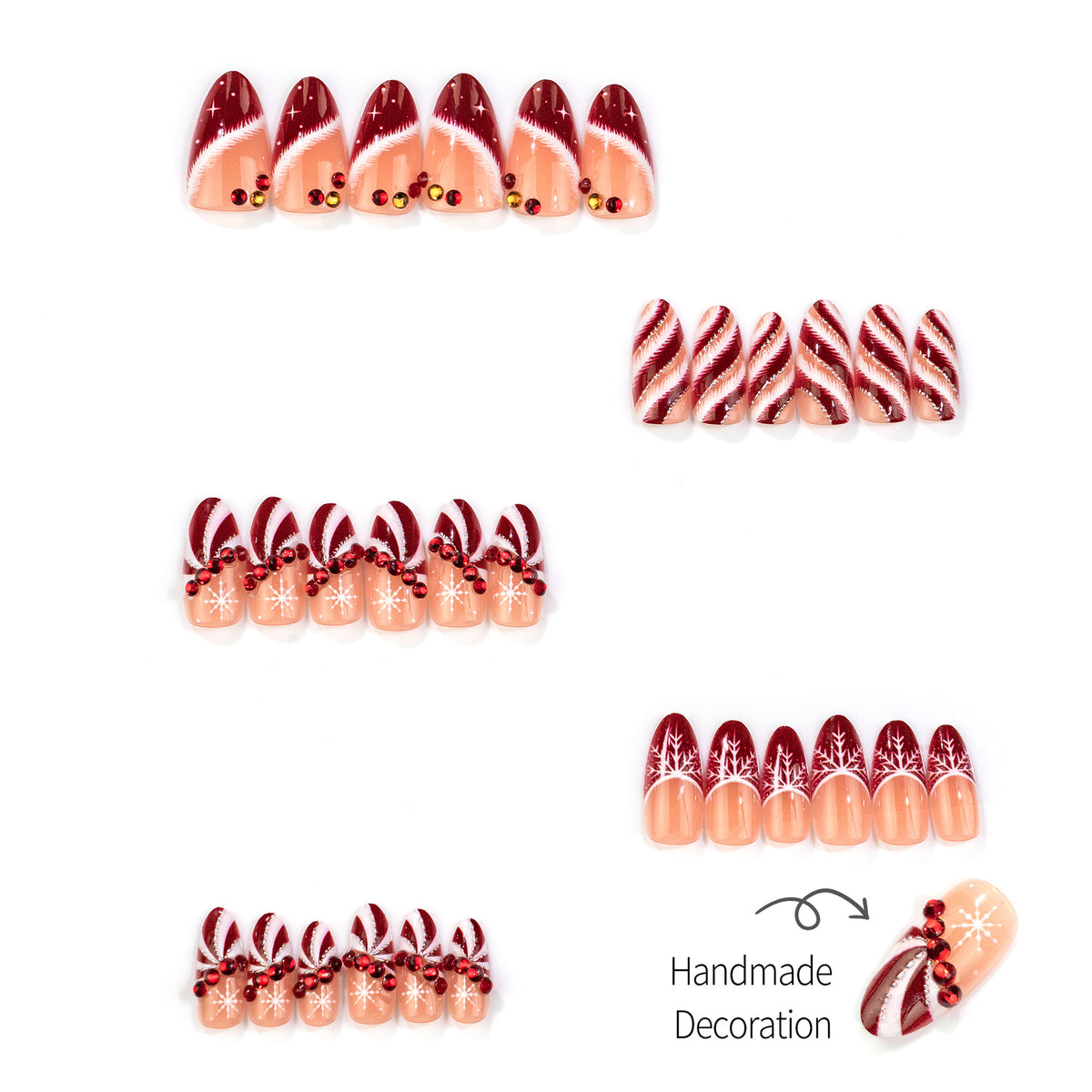 30pcs/Set Red French Tips with Snowflakes Press On Nails