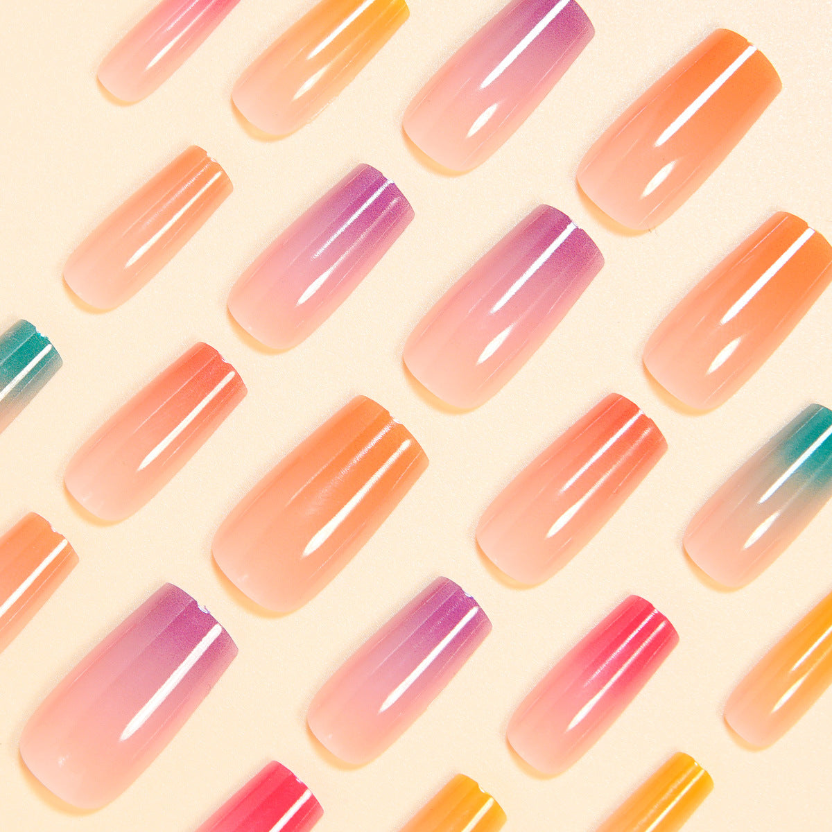24pcs/Set Rainbow Ombre Press-On Nails