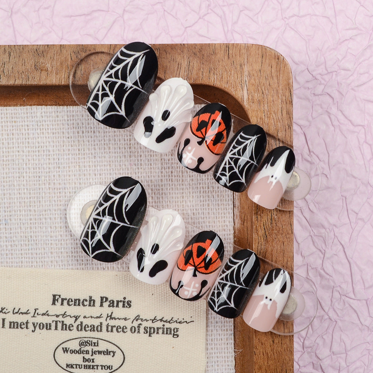 24pcs/Set 3D Ghost & Pumpkin Spiderweb Press On Nails