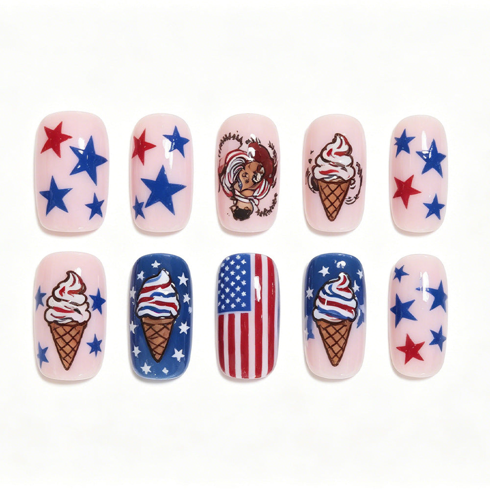 24pcs/Set Denim Girl with Stars and Stripes Press-On Nails