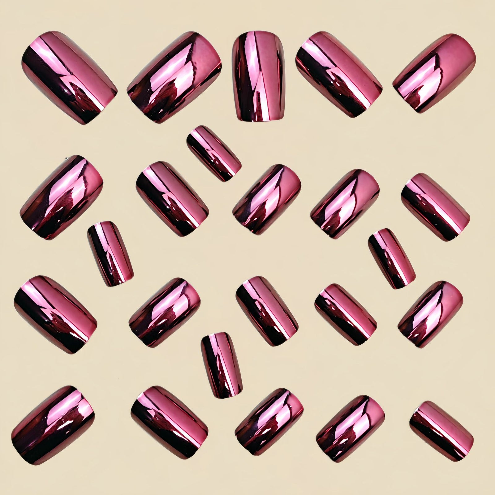 24pcs/Set Fuchsia Chrome Press-On Nails