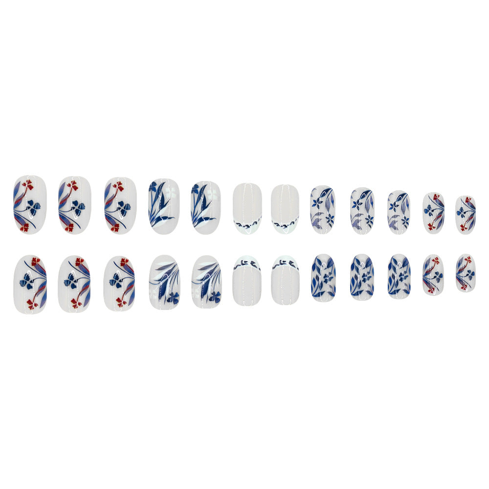 24pcs/Set Ink Painting Floral French Press-On Nails
