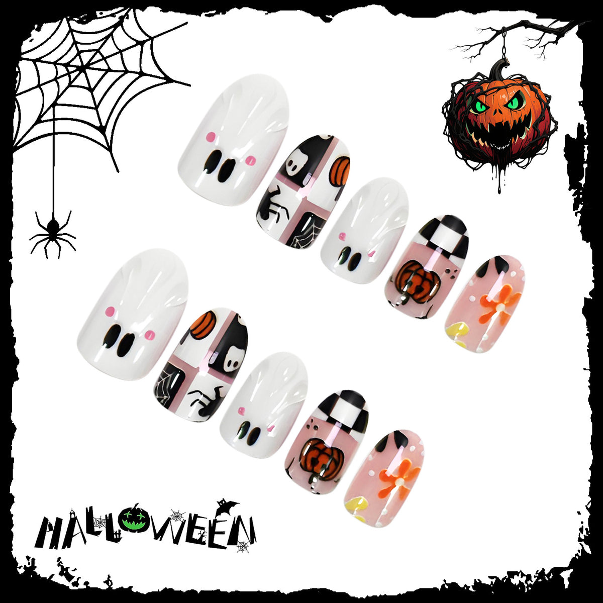 24pcs/Set 3D Ghosts & Pumpkins Press-On Nails