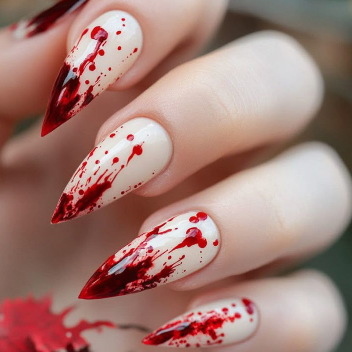 24pcs/Set Almond-Shaped Blood Drip Press On Nails