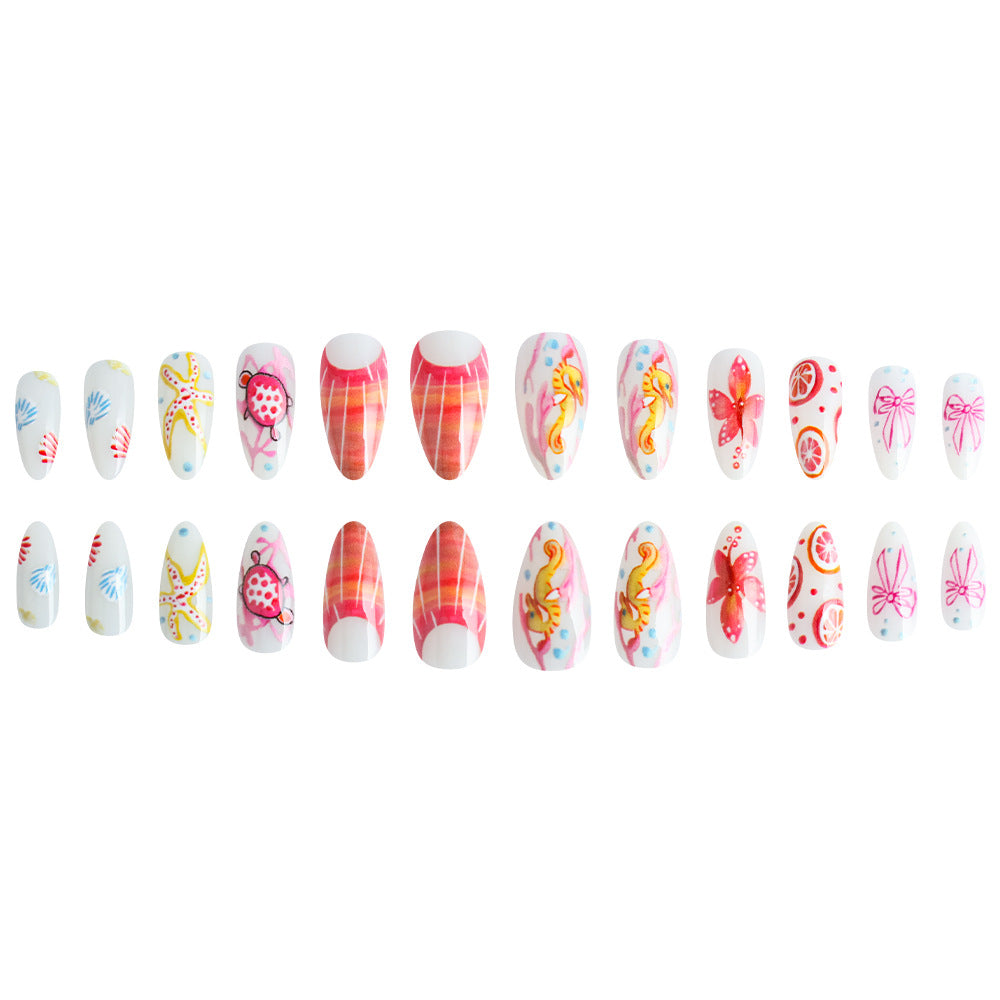 24pcs/Set Colorful Grapefruit Starfish & Seahorse Press On Nails