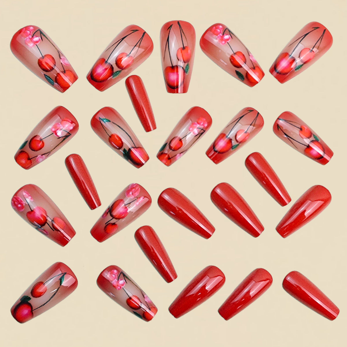 24pcs/Set Burgundy Cherry Press-On Nails