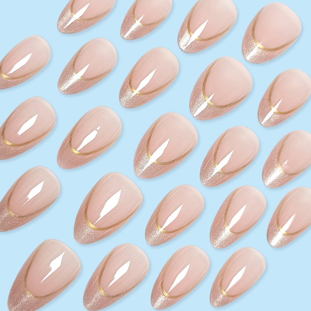 30pcs/Set Minimalist Gold-Trim Glitter French Press On Nails