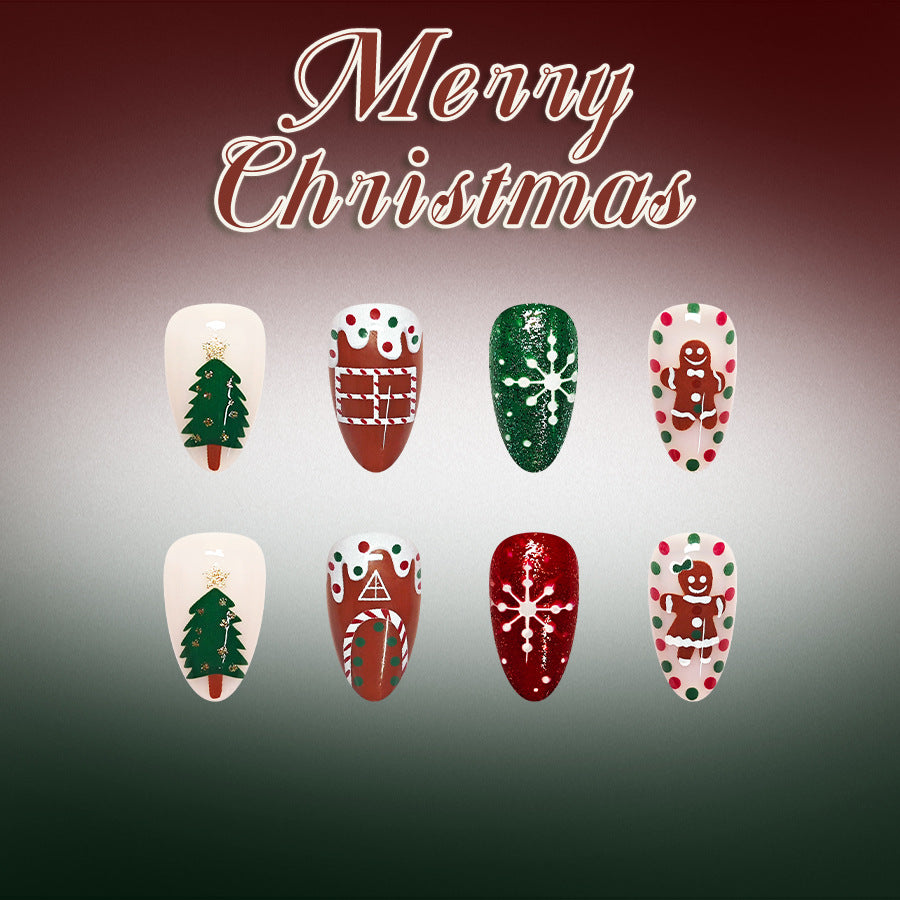 24pcs/Set Snowflake & Polka Dot Gingerbread Man Press On Nails