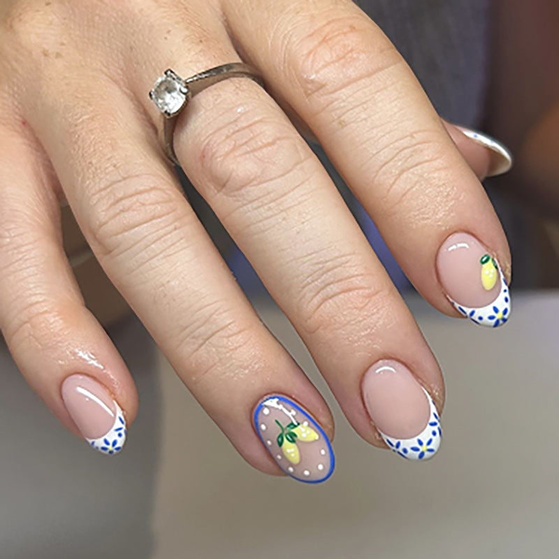 24pcs/Set French Lemon Press-On Nails