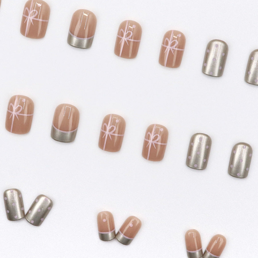 24pcs/Set Bow Polka Dot French Press On Nails
