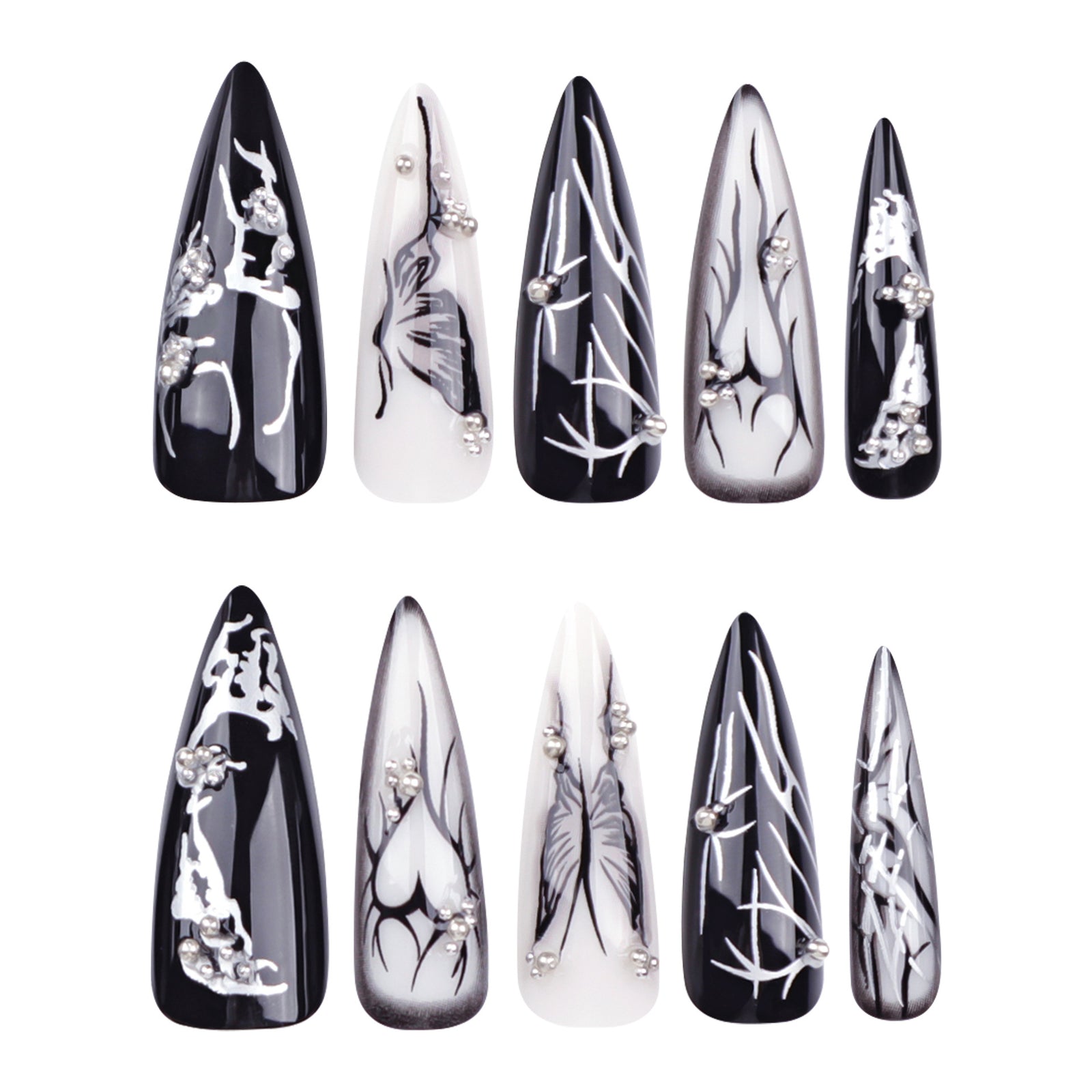 24pcs/Set Halloween Dark Heart Butterfly Press-On Nails