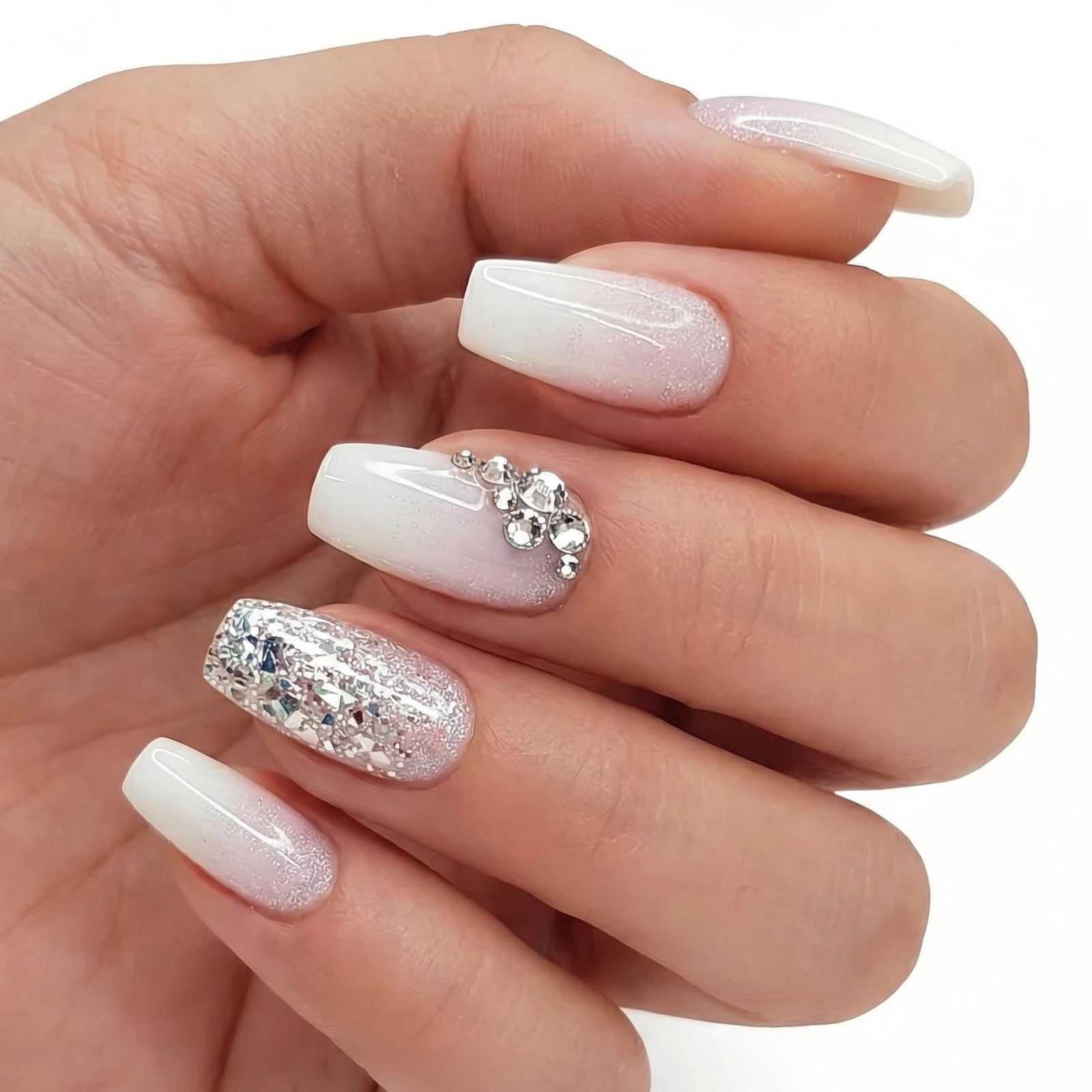 24pcs/Set Sparkling Glitter Rhinestone Pink Gradient Press-On Nails