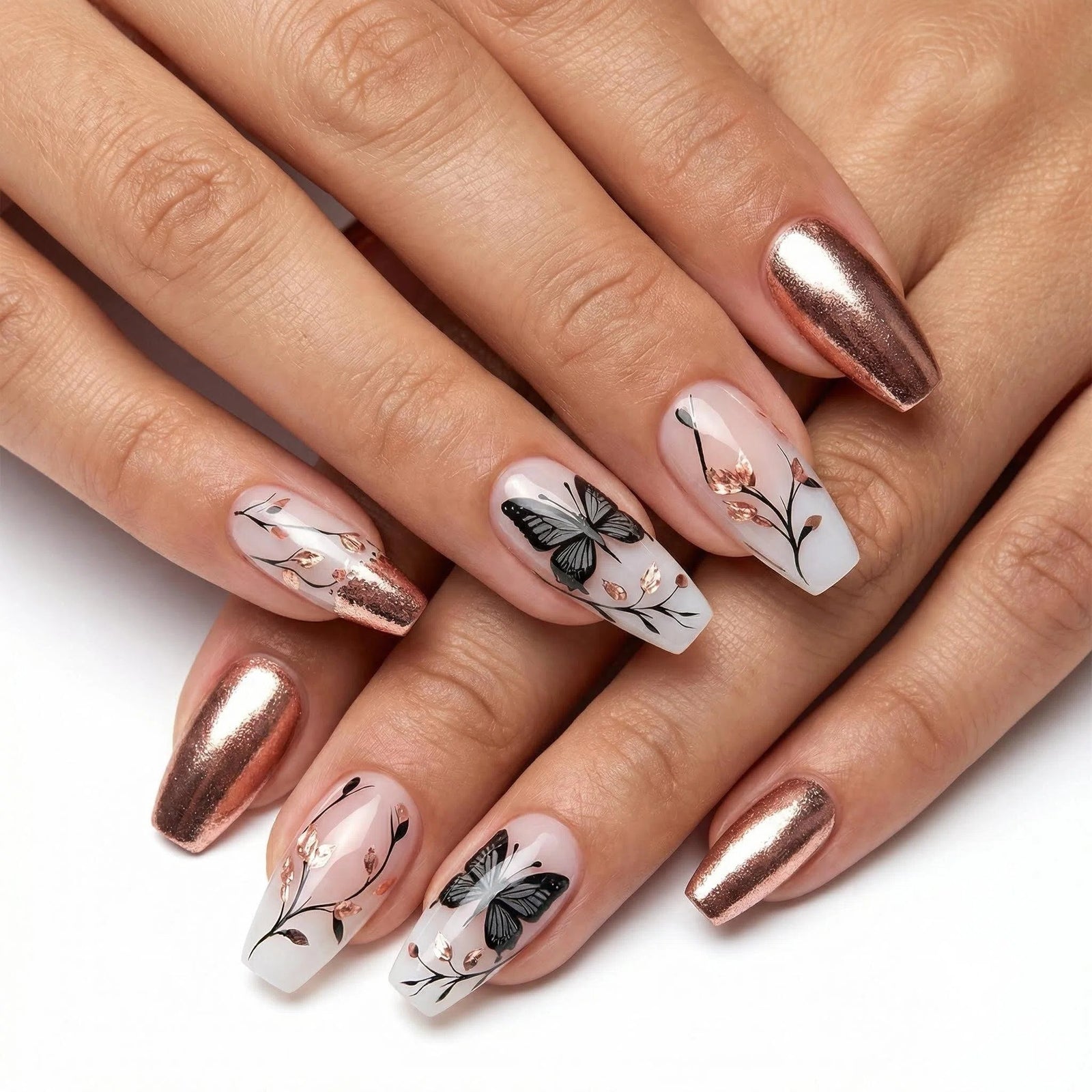 24pcs/Set Gold Glitter French Tips Press-On Nails