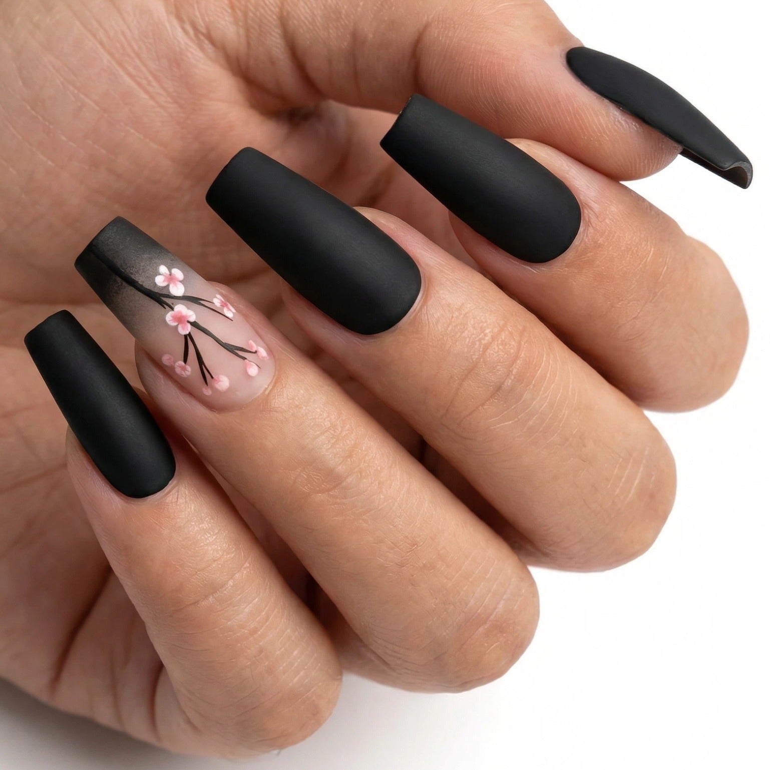 24pcs/Set Black Botanical Flowers Press-On Nails