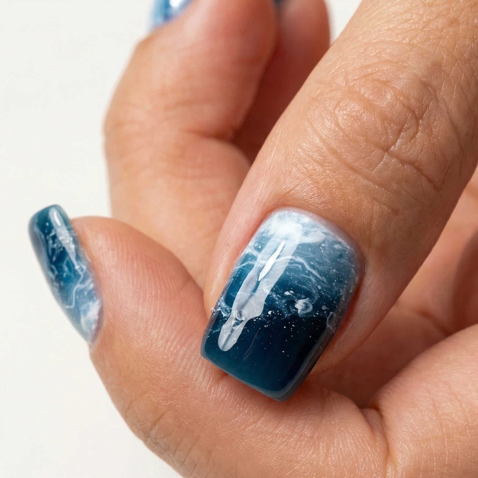 24pcs/Set Ocean Blue Press-On Nails