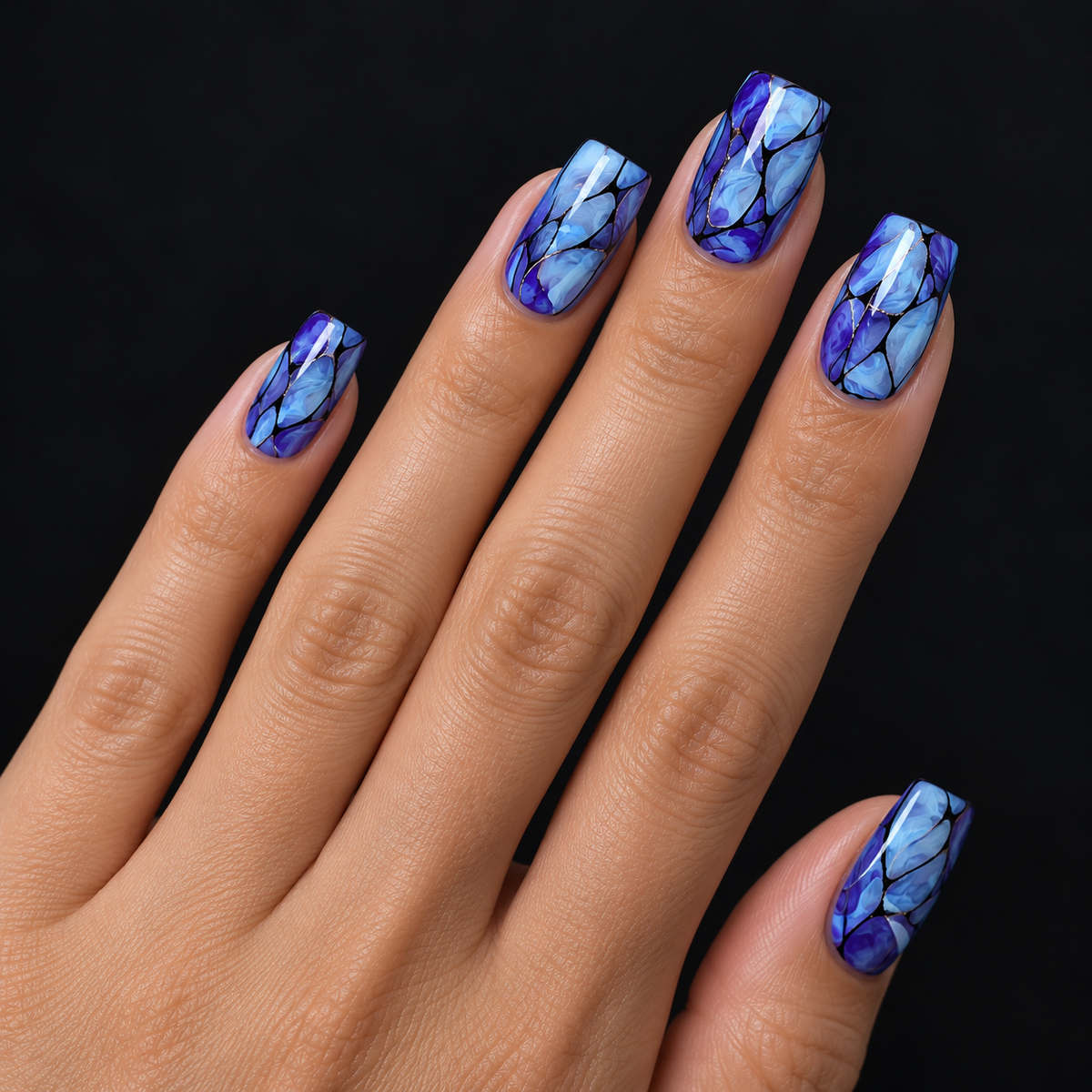 24pcs/Set Blue Stripes Press-On Nails