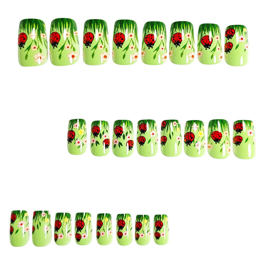 24pcs/Set Ladybug French Tip Press-On Nails