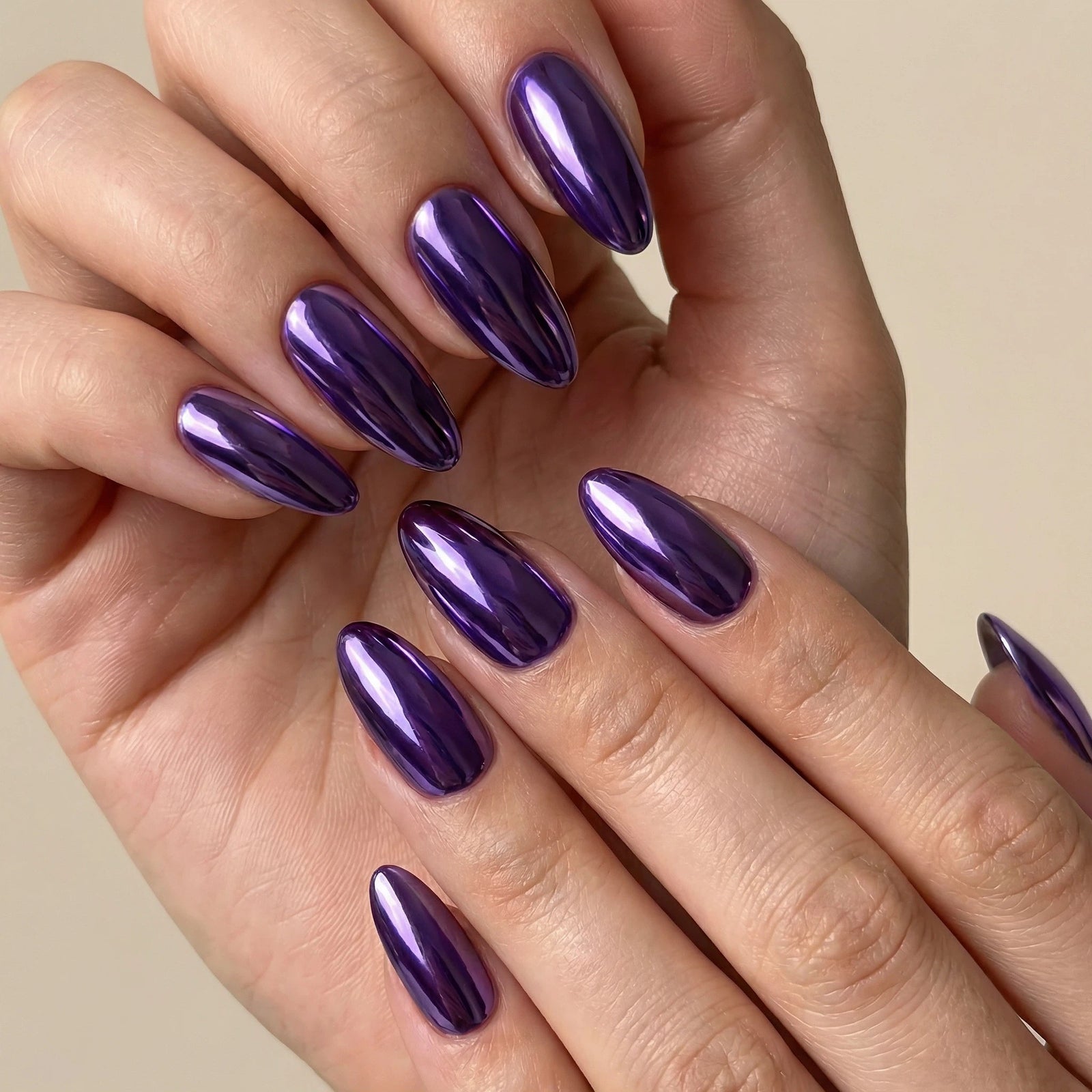 24pcs/Set Purple Aurora Chrome Press-On Nails