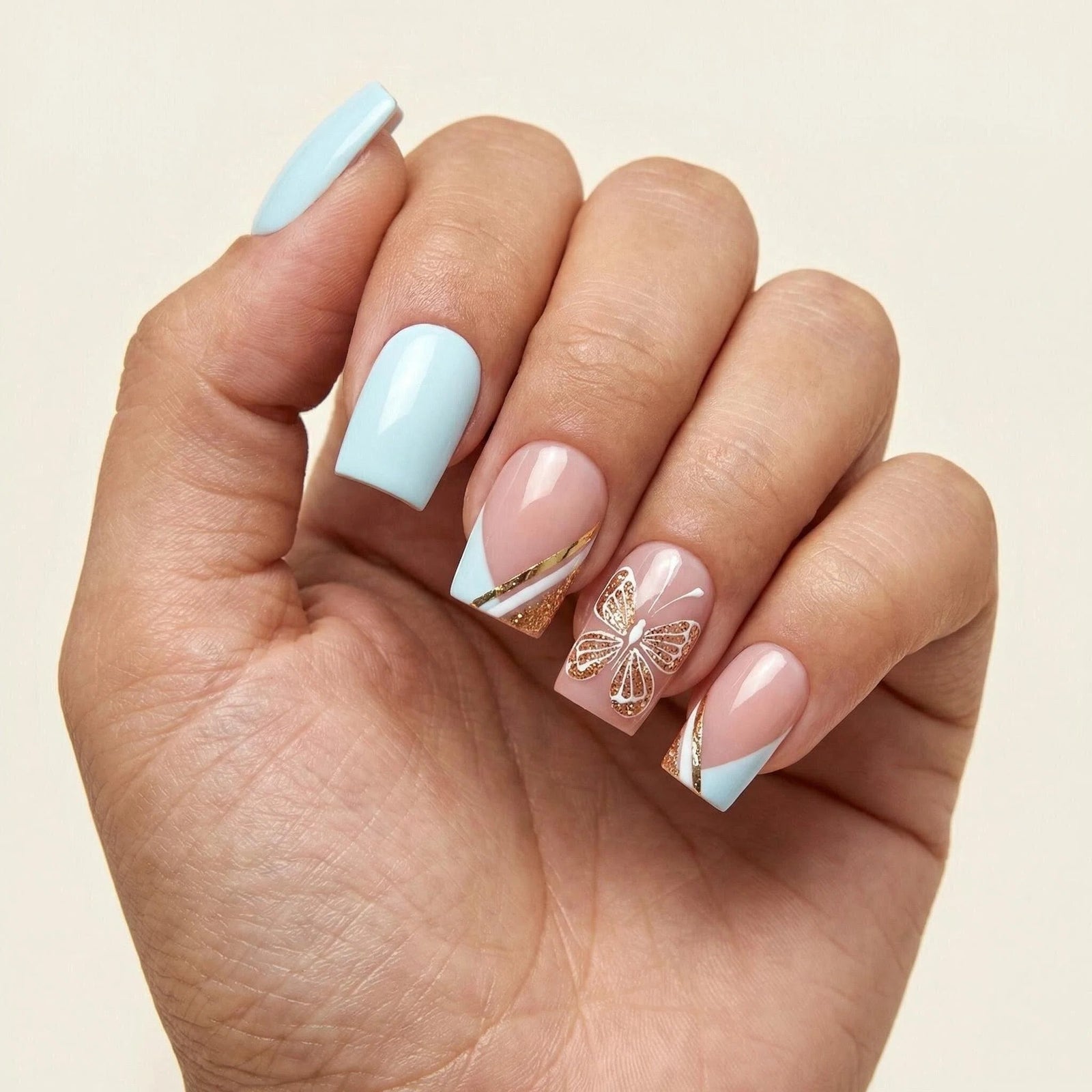 24pcs/Set Butterfly Gold Lines Press-On Nails