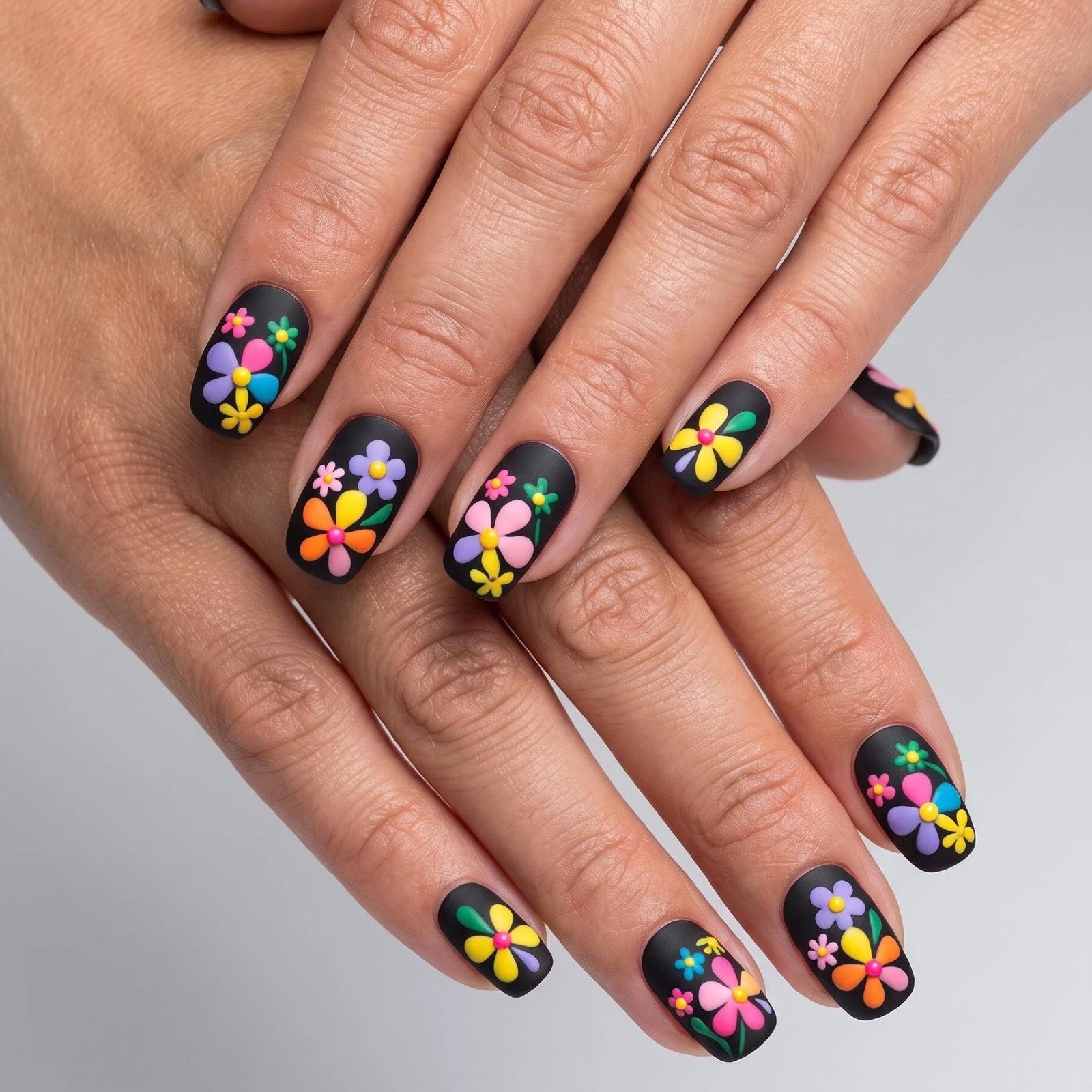 24pcs/Set Colorful Floral Matte Nails Press-On Nails