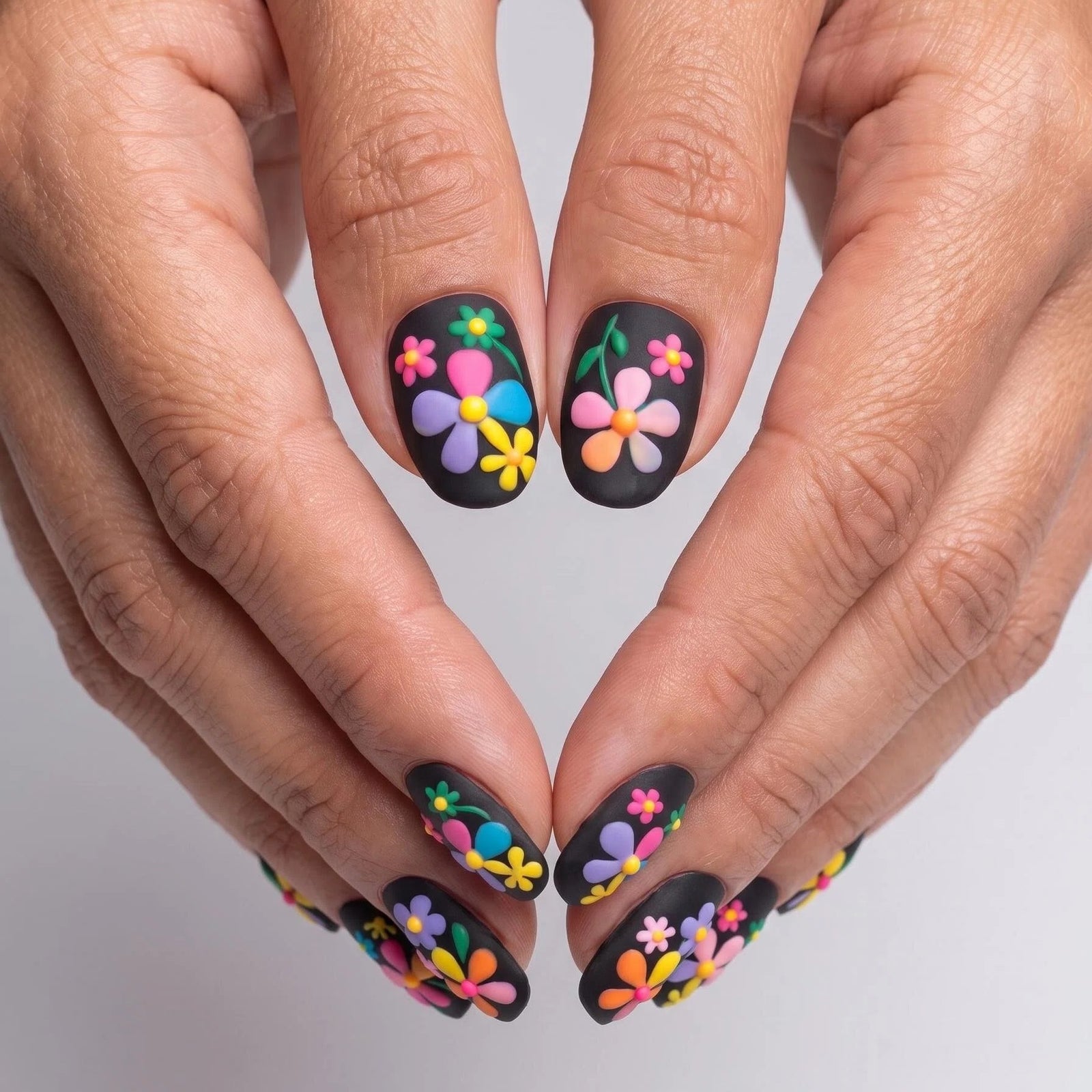 24pcs/Set Colorful Floral Matte Nails Press-On Nails