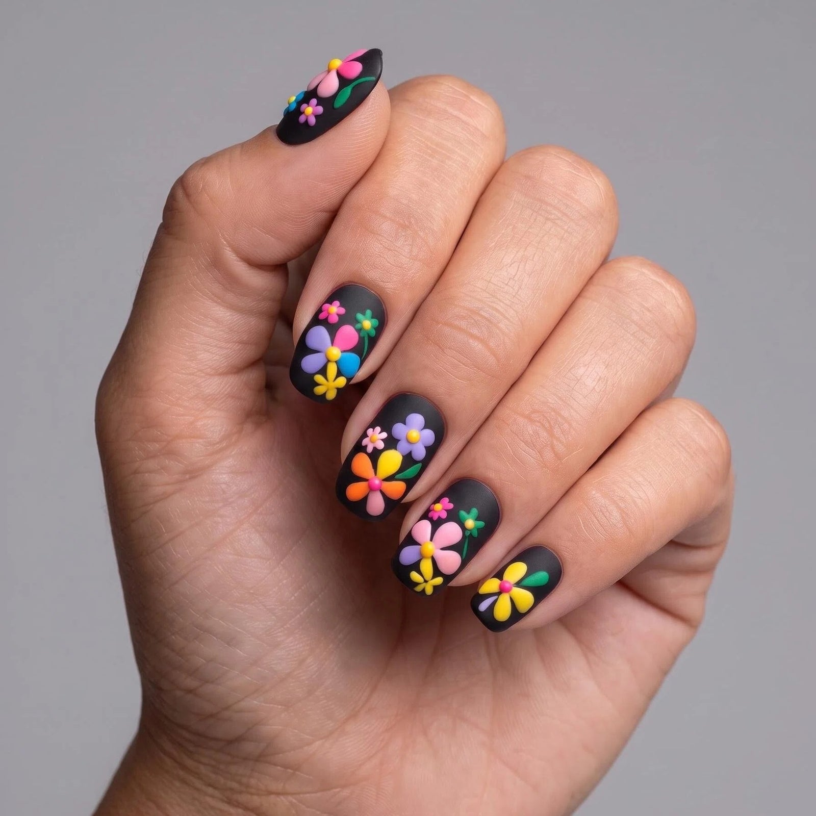 24pcs/Set Colorful Floral Matte Nails Press-On Nails