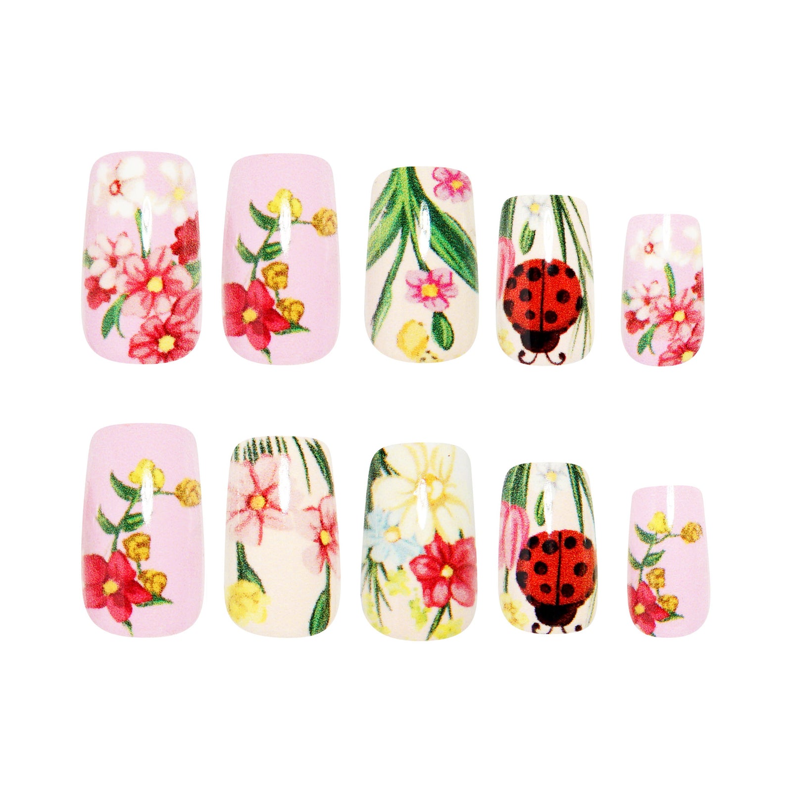 24pcs/Set Floral Ladybugs Press-On Nails