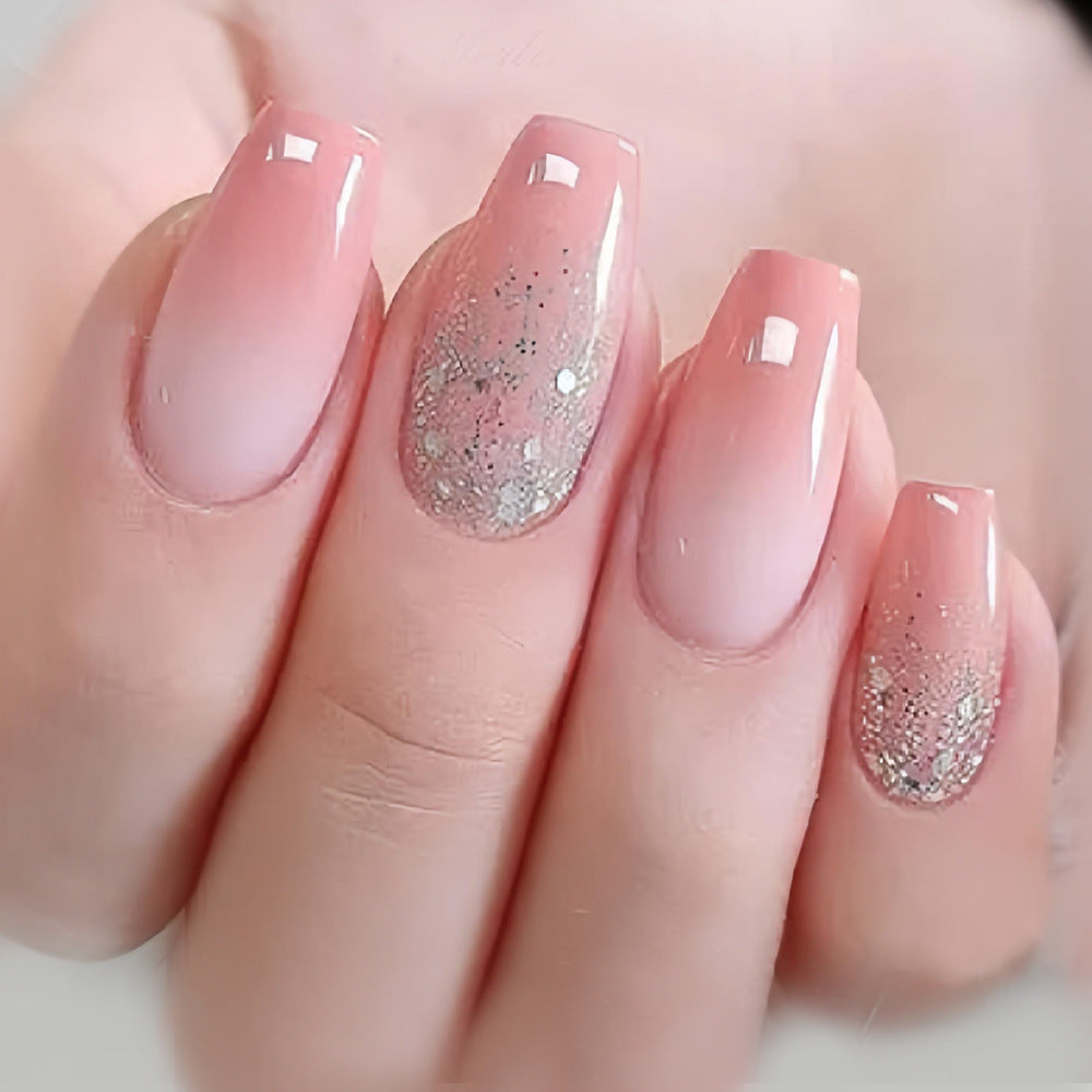 24pcs/Set Gradient Pink Glossy Glitter Press-On Nails