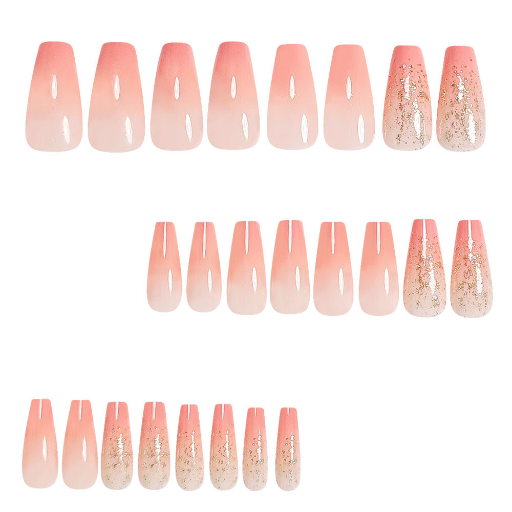 24pcs/Set Gradient Pink Glossy Glitter Press-On Nails