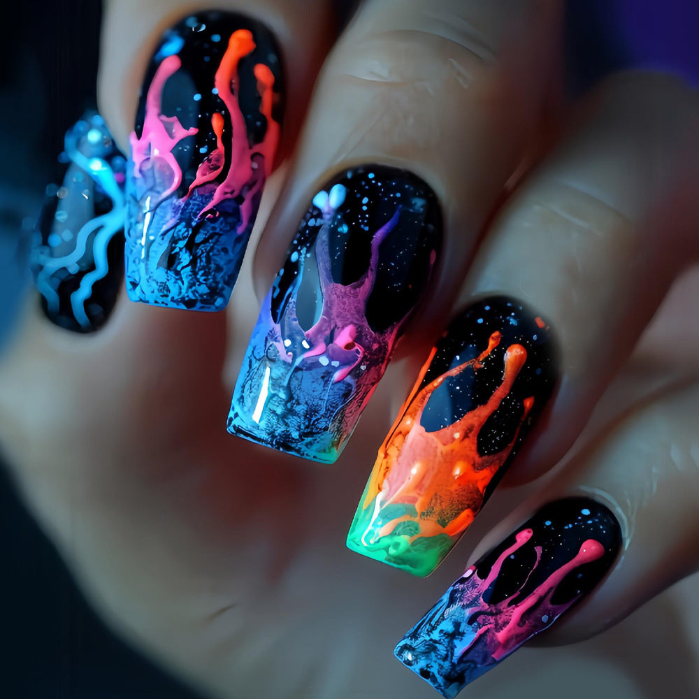 24pcs/Set Colorful Flames Press-On Nails